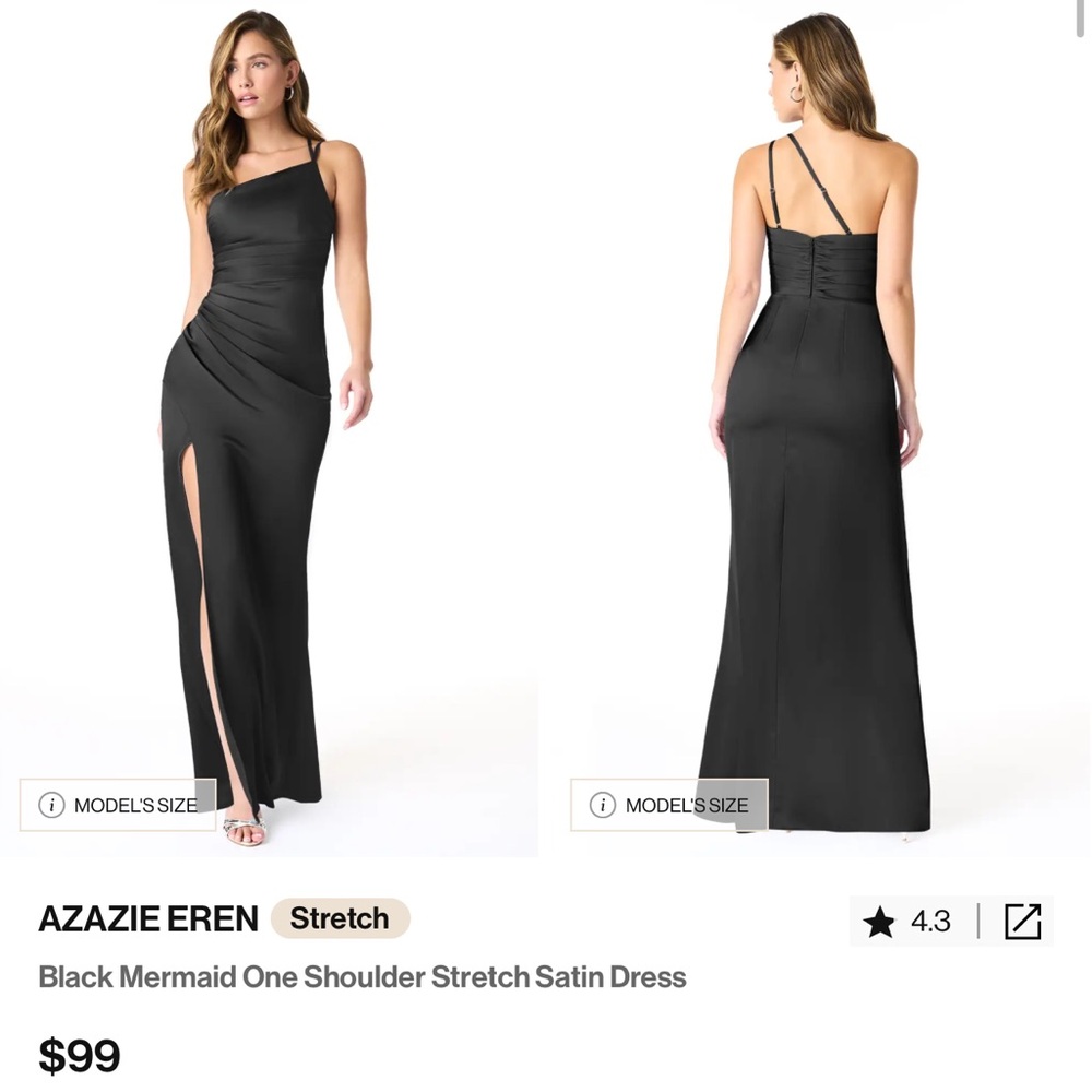 Azazie Black One Shoulder Stretch Satin Dress
